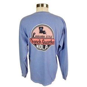 Louisiana Style French Quarters NOLA T Shirt Blue 84 Sz Lg Long Sleeve Tee Top
